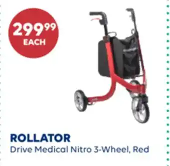 Wellwise by Shoppers ROLLATOR Drive Medical Nitro 3-Wheel, Red offer
