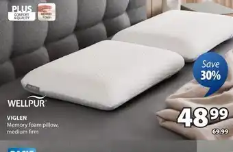 JYSK Wellpur VIGLEN Memory Foam Pillow, Medium Firm offer
