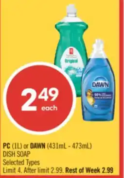 Shoppers Drug Mart PC (1L) or DAWN (431mL - 473mL) DISH SOAP offer