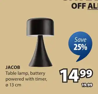 JYSK Jacob Table lamp, battery powered with timer offer
