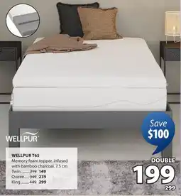 JYSK WELLPUR T65 Memory foam topper, infused with bamboo charcoal, 7.5 cm offer