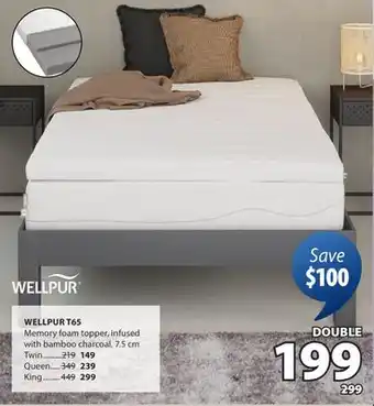 JYSK WELLPUR T65 Memory foam topper, infused with bamboo charcoal, 7.5 cm offer