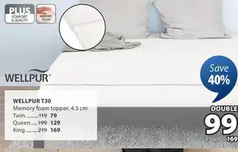 JYSK WELLPUR T30 Memory foam topper offer