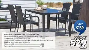 JYSK MADERUP 150 CM TABLE + 4 PALERMO CHAIRS offer