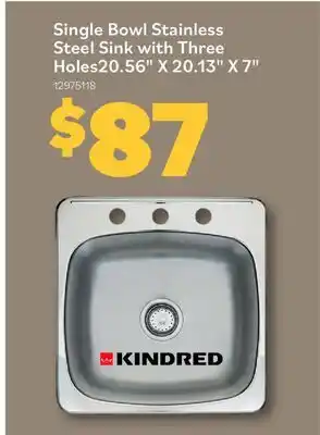 Matériaux Pont Masson Single Bowl Stainless Steel Sink with Three Holes, 20.56 x 20.13 x 7 offer
