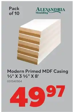 Matériaux Pont Masson Alexandria Moulding Modern Primed MDF Casing 1/2 X 3 1/2 X 8' offer