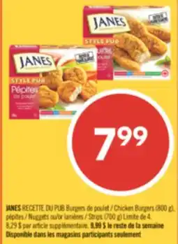 Pharmaprix JANES Chicken Burgers (800 g), Nuggets or Strips (700 g) offer