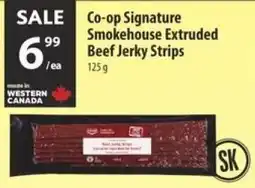 Co-op Co-op signature smokehouse extruded beef jerky strips offer