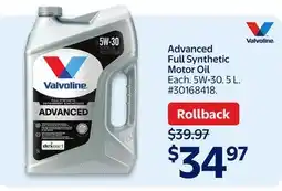 Walmart Valvoline Advanced Full Synthetic Motor Oil offer