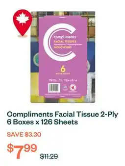 Voilà Compliments Facial Tissue 2-Ply 6 Boxes x 126 Sheets offer