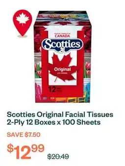 Voilà Scotties Original Facial Tissues 2-Ply 12 Boxes x 100 Sheets offer