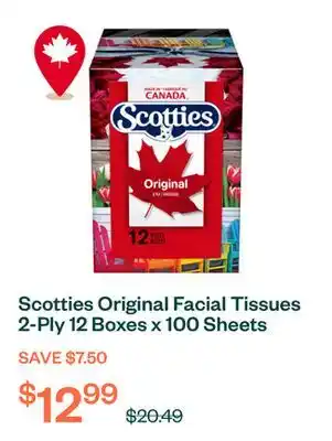 Voilà Scotties Original Facial Tissues 2-Ply 12 Boxes x 100 Sheets offer