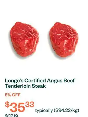 Voilà Longo's Certified Angus Beef Tenderloin Steak offer