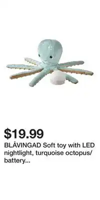 IKEA BLÅVINGAD Soft toy with LED nightlight, turquoise octopus/battery operated offer