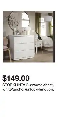 IKEA STORKLINTA 3-drawer chest, white/anchor/unlock-function offer