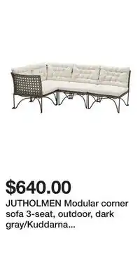 IKEA JUTHOLMEN Modular corner sofa 3-seat, outdoor, dark gray/Kuddarna light gray-beige offer