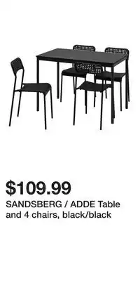 IKEA SANDSBERG / ADDE Table and 4 chairs, black/black offer