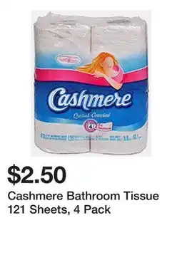 Dollarama Cashmere Bathroom Tissue 121 Sheets, 4 Pack offer