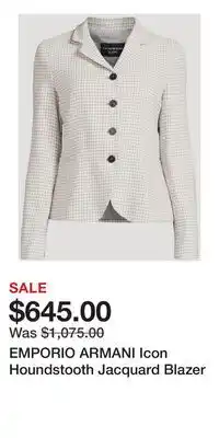 Holt Renfrew EMPORIO ARMANI Icon Houndstooth Jacquard Blazer offer