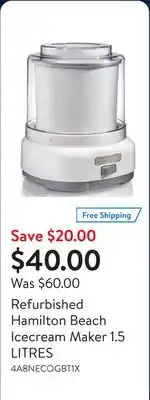 Walmart Refurbished Hamilton Beach Icecream Maker 1.5 LITRES offer