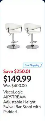 Walmart ViscoLogic AIRSTREAM Adjustable Height Swivel Bar Stool with Padded Armrest (Set of 2 Bar Stools) offer