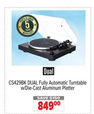 2001 Audio Video CS429BK DUAL Fully Automatic Turntable w/Die-Cast Aluminum Platter offer