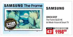 2001 Audio Video QN43LS03F 43 The Frame QLED 4K Art Mode Vision AI Smart TV offer