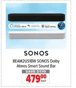 2001 Audio Video BEAM2US1BW SONOS Dolby Atmos Smart Sound Bar offer
