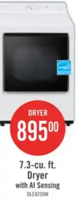 The Brick LG 7.3 Cu. Ft. Electric Dryer with AI Sensing and ThinQ - Alpine White - DLE8200CW offer