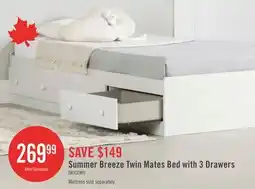 The Brick Summer Breeze Twin Mates Bed with 3 Drawers - White Pine offer