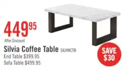 The Brick Silvia 48 Modern Coffee Table - White and Grey Marble Look with Brown Wood Legs offer