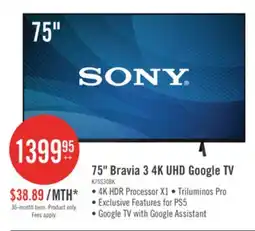 The Brick Sony 75 Bravia 3 LED 4K HDR10 Dolby Vision Motionflow XR 60Hz Google Smart TV (K75S30) offer