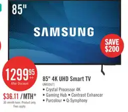 The Brick Samsung 85 4K UHD Direct Lit PurColour HDR10+ 60Hz Smart TV (UN85DU7100FXZC) offer