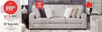 The Brick Made in Canada Koda 92 Chenille and Faux Fur Fabric Sofa with Removable Cushions - Plush Paloma Grey offer