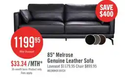 The Brick Melrose 84.5 Top-Grain Genuine Leather Sofa with Metal Legs - Black offer