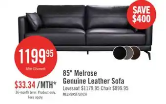 The Brick Melrose 84.5 Top-Grain Genuine Leather Sofa with Metal Legs - Black offer