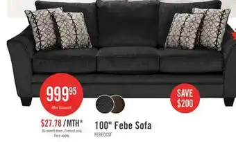 The Brick Made in Canada Febe 100 Chenille Fabric Sofa with Flared Arms and Accent Pillows - Charcoal Grey offer
