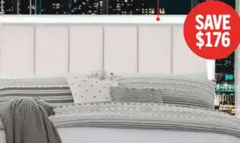 The Brick Halo Panel Bed with Headboard & Frame, LED, Glam, White - Queen Size offer