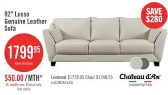 The Brick Chateau d'Ax Lusso 92 100% Genuine Leather Sofa with Wood Legs - Smoke Grey offer