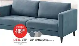 The Brick Metro 78 Fabric Sofa with Tufted Seat Cushions and Reversible Back Cushions - Denim Blue offer