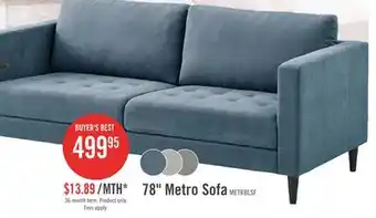 The Brick Metro 78 Fabric Sofa with Tufted Seat Cushions and Reversible Back Cushions - Denim Blue offer