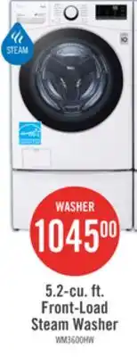 The Brick LG 5.2 Cu. Ft. Smart Front-Load High-Efficiency Steam Washer - White - Stackable - WM3600HWA offer