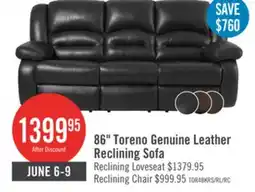 The Brick Toreno 86 Genuine Leather Reclining Sofa - Black offer