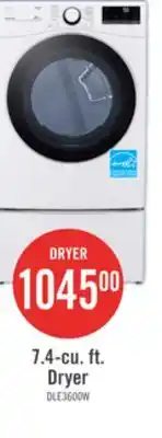 The Brick LG 7.4 Cu. Ft. Smart Electric Dryer - White - Stackable - DLE3600W offer