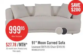 The Brick Moon 91 Fabric Curved Sofa with Accent Pillows - Wooly Almond White offer