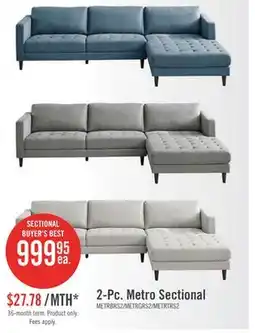 The Brick Metro 2-Piece Right-Facing Fabric Sectional with Chaise and Tufted Seat Cushions - Denim Blue offer