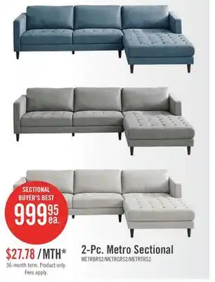 The Brick Metro 2-Piece Right-Facing Fabric Sectional with Chaise and Tufted Seat Cushions - Denim Blue offer