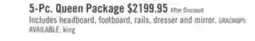 The Brick Grace 5pc Bedroom Set with Bed, Dresser & Mirror, Wooden, Fabric, Antique White - Queen Size offer