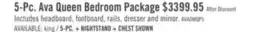 The Brick Ava 5pc Bedroom Set with Bed, Dresser & Mirror, LED, Glam, White - Queen Size offer
