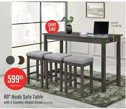 The Brick Noah 60 Modern Sofa Table with 3 Counter-Height Stools and USB Ports - Grey offer